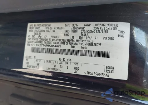 2017 Ford Transit-250 from USA, damaged, VIN 1FTYR2CM5HKB54674